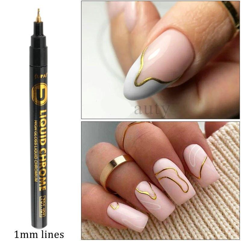 Metallic Gold Nail Polish Waterproof Nail Marker Pen For Design Graffiti Drawing Pencil Lines Painting Gel Manicure Tools GL704