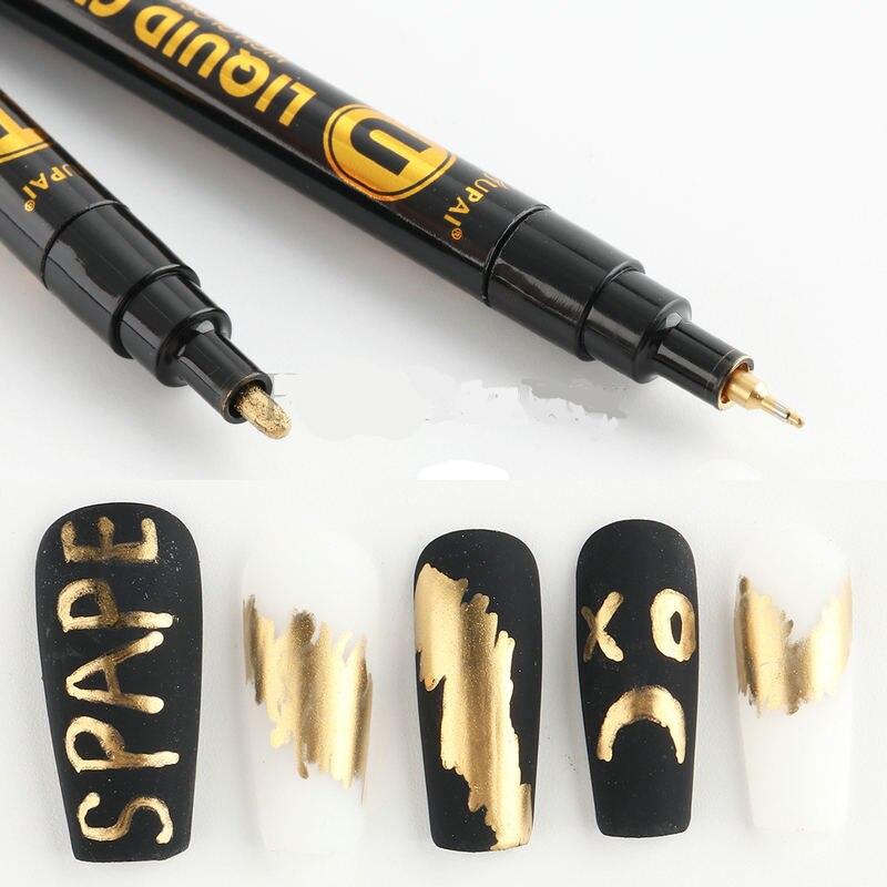 Metallic Gold Nail Polish Waterproof Nail Marker Pen For Design Graffiti Drawing Pencil Lines Painting Gel Manicure Tools GL704