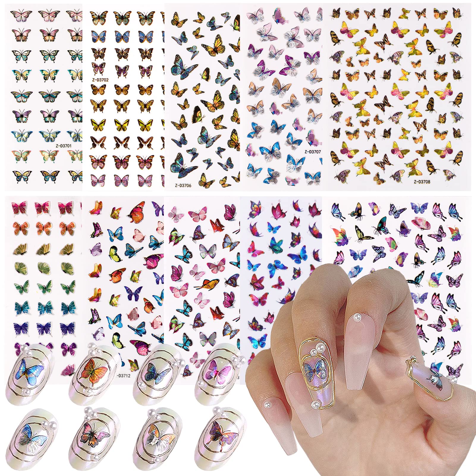 10 Sheets Laser Butterfly Nail Stickers - Limegirlstore