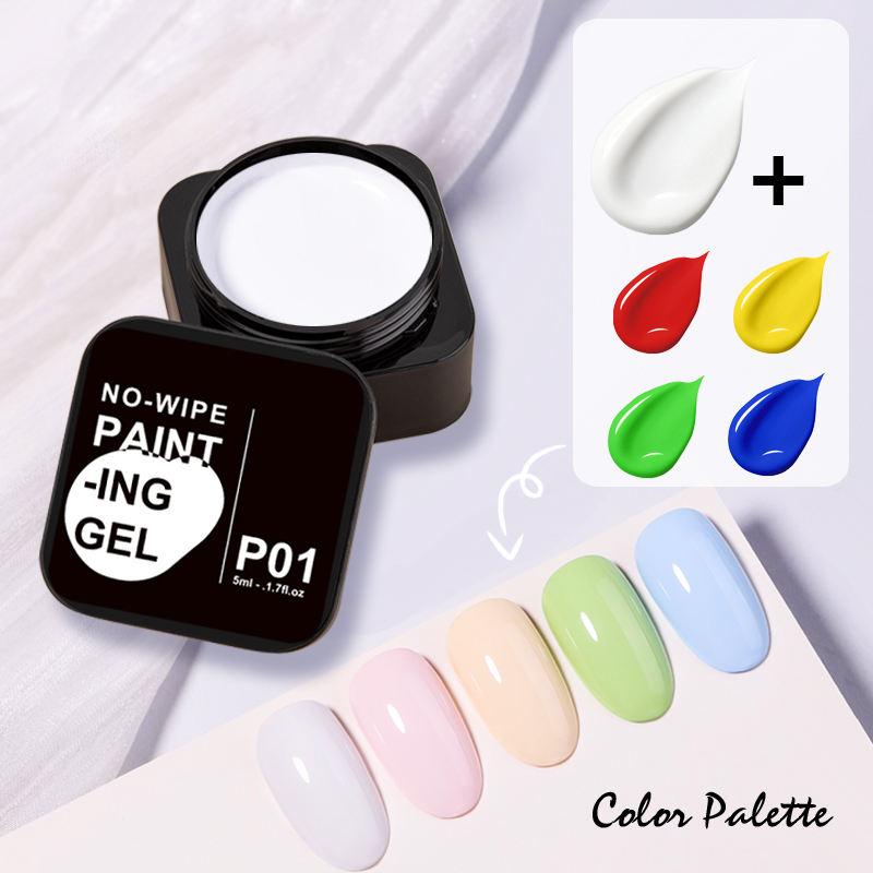 CHUNSHU 5ml No Wipe 4in1 Semi-solid Painting Gel Full Coverage Black White Color Paint Liner UV Gel Nail Art Design DIY Manicure