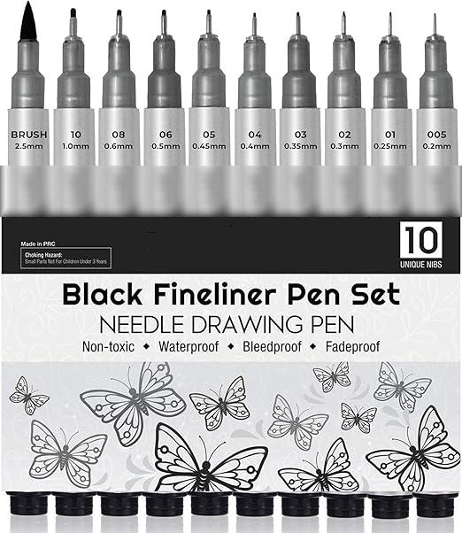 Black Fineliner Needle Drawing Pen Set-waterproof