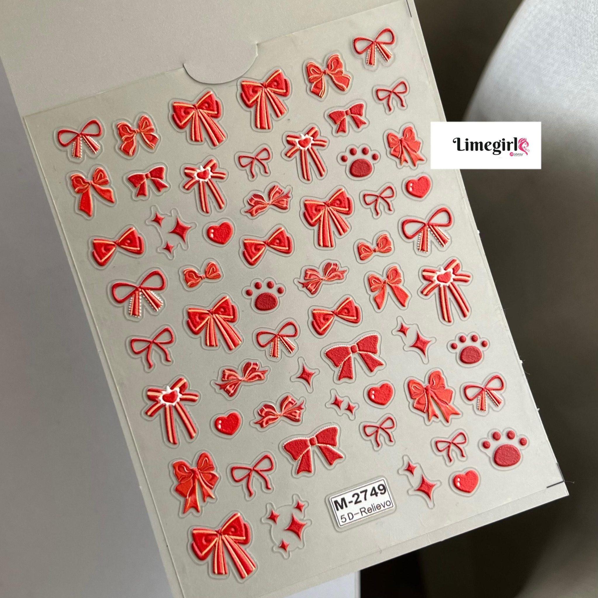 5D Beauty Bowknot Silk Ribbon Elegant Tie Knot Bow Self Adhesive Nail Art Stickers Shiny Charming Manicure Decals Nail Supplies