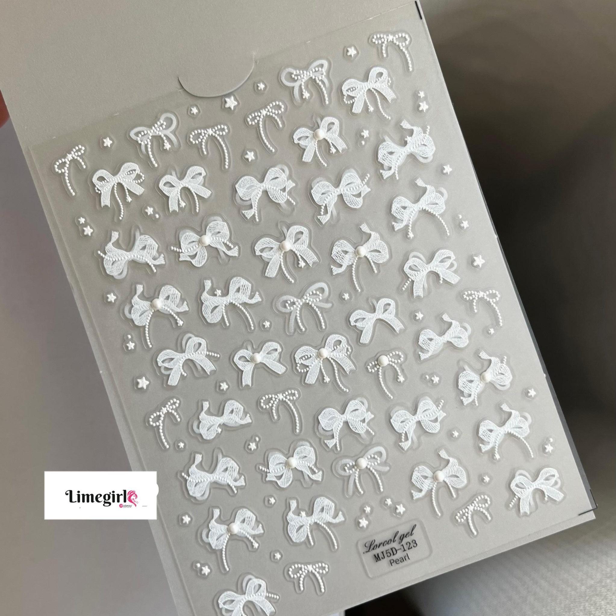 5D Beauty Bowknot Silk Ribbon Elegant Tie Knot Bow Self Adhesive Nail Art Stickers Shiny Charming Manicure Decals Nail Supplies
