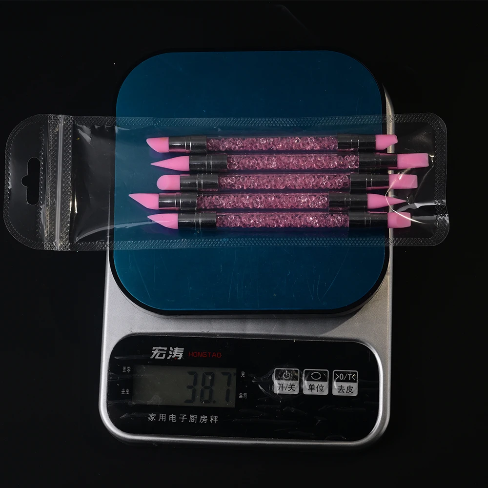 5Pcs Dual-Ended Silicone Head Nail Sculpture Pen Acrylic Handle UV Gel Polish Tip Carving Pen Flower Painting Drawing Brushes