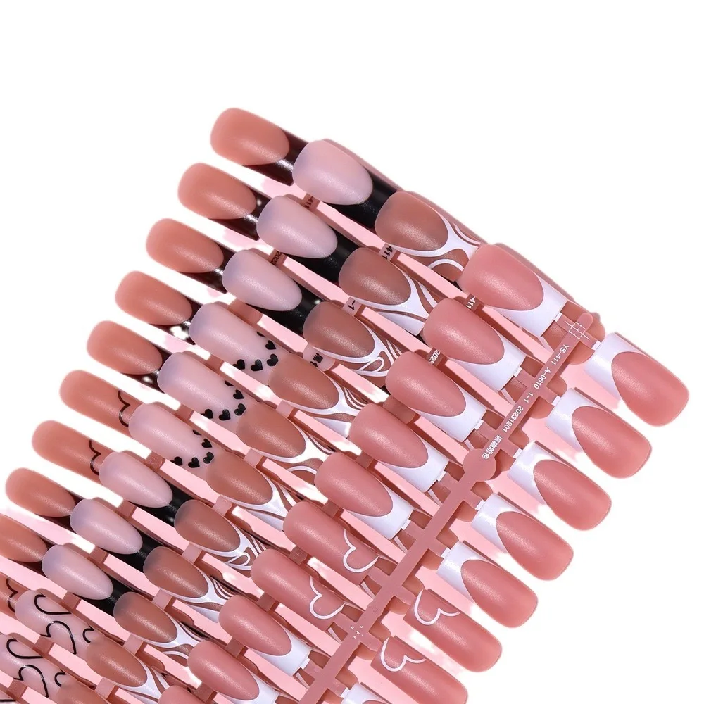 120pcs Medium Square French Press on Nail Brown Pink Base Colors Matte Fake Gel Nail Tips Fit Woman Girls Acrylic False Nails