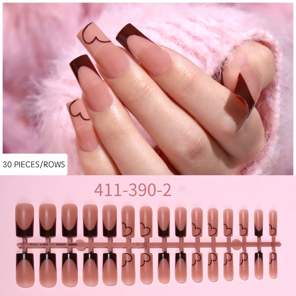 120pcs Medium Square French Press on Nail Brown Pink Base Colors Matte Fake Gel Nail Tips Fit Woman Girls Acrylic False Nails