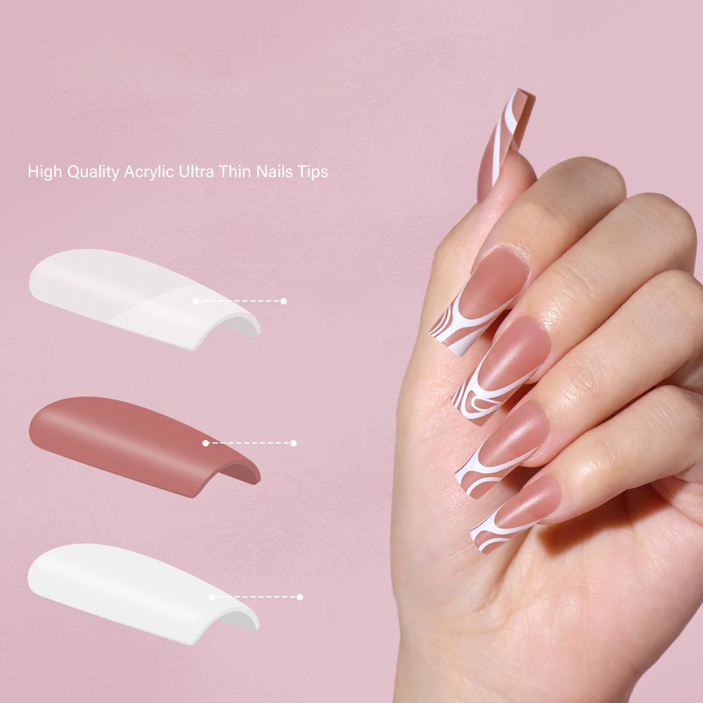 120pcs Medium Square French Press on Nail Brown Pink Base Colors Matte Fake Gel Nail Tips Fit Woman Girls Acrylic False Nails
