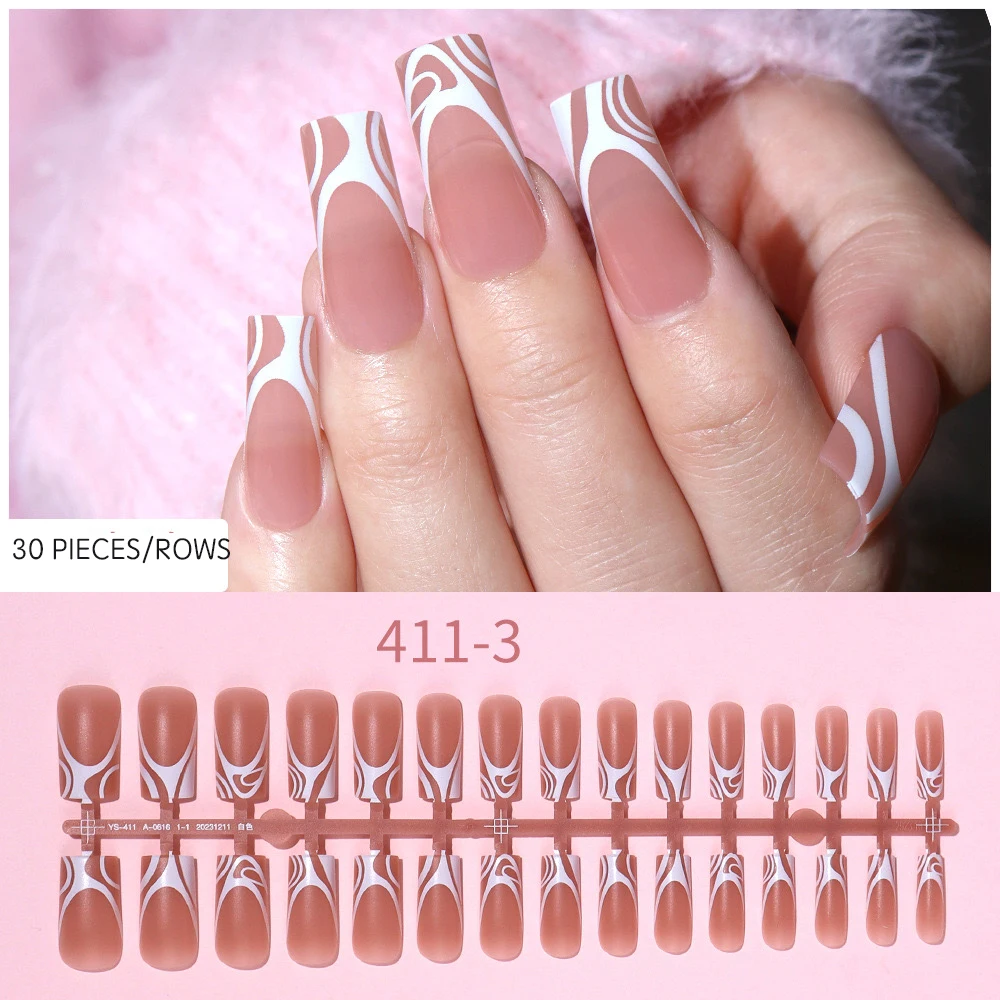 120pcs Medium Square French Press on Nail Brown Pink Base Colors Matte Fake Gel Nail Tips Fit Woman Girls Acrylic False Nails