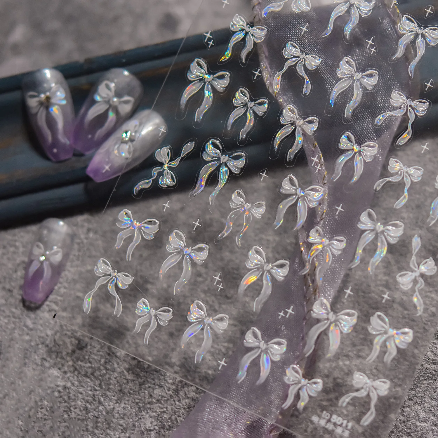 Jelly Nail Sticker Shiny Flowing Color Bow Nail Art Decorations Stickers Self Adhesive Bows Design Luxury Nail Sticker DIY Decal