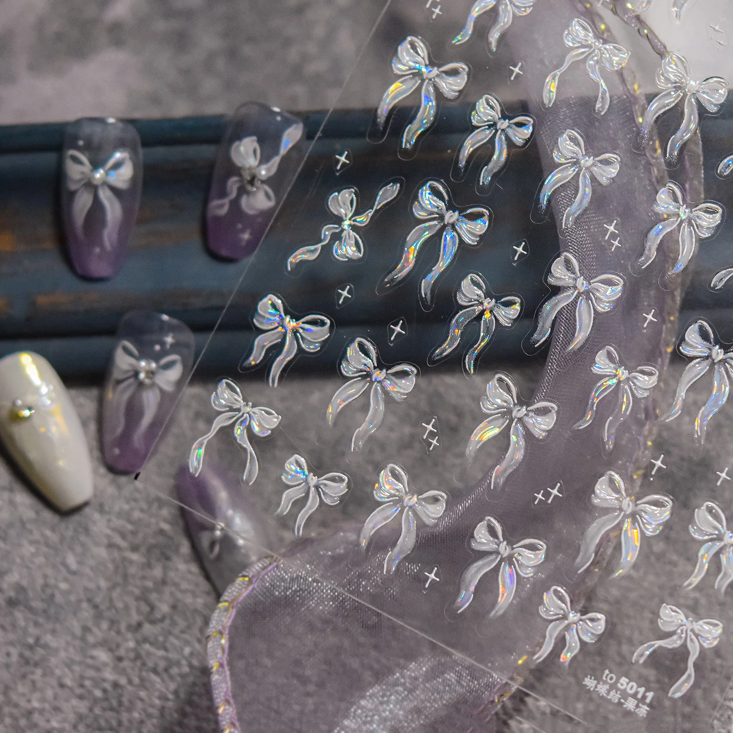 Jelly Nail Sticker Shiny Flowing Color Bow Nail Art Decorations Stickers Self Adhesive Bows Design Luxury Nail Sticker DIY Decal