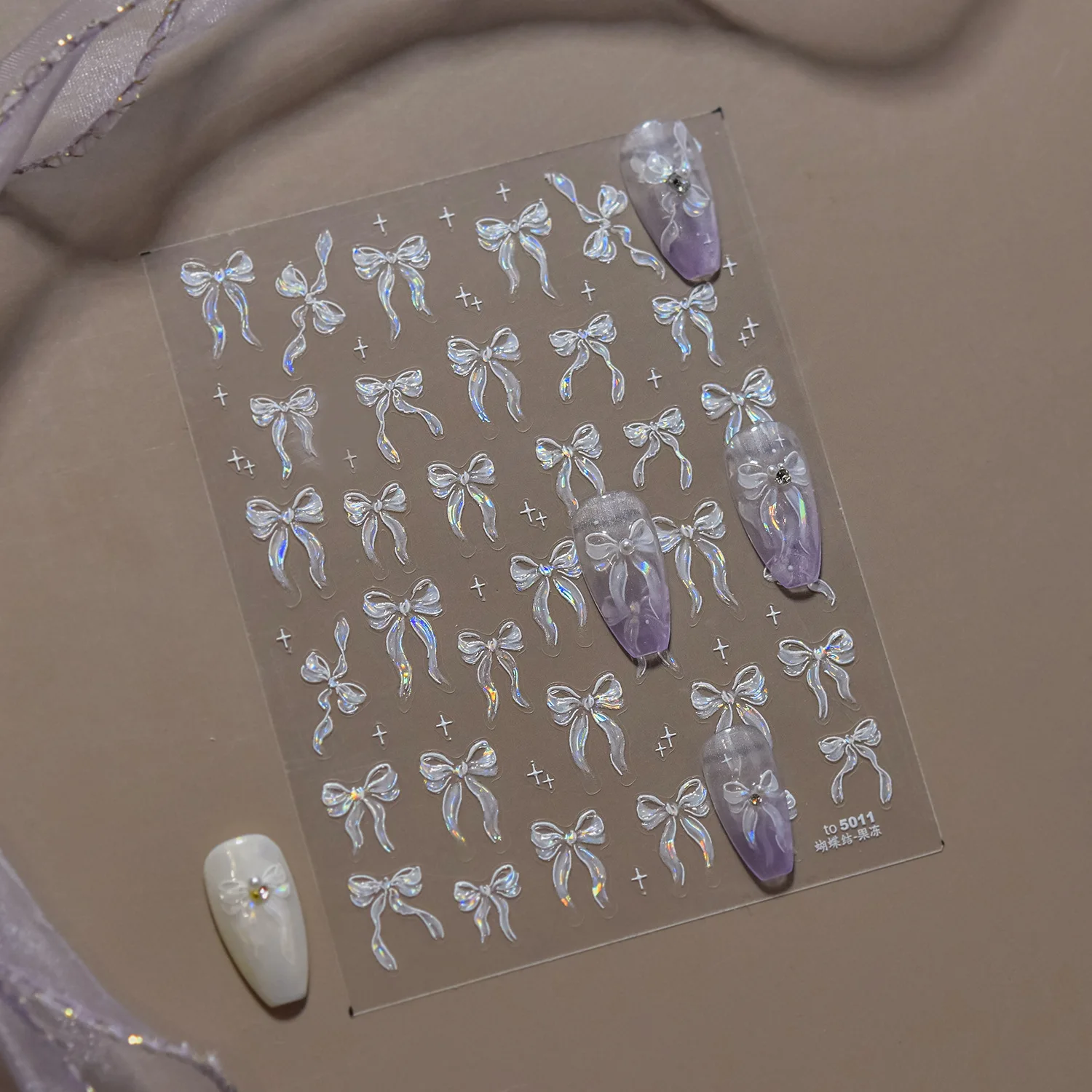 Jelly Nail Sticker Shiny Flowing Color Bow Nail Art Decorations Stickers Self Adhesive Bows Design Luxury Nail Sticker DIY Decal