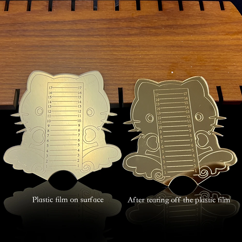 1pcs Gold Acrylic Mirror Nail Tips Ruler for Triming The Same Length Cute Cat Nail Length Measure Tool for Salon Home Nail Art