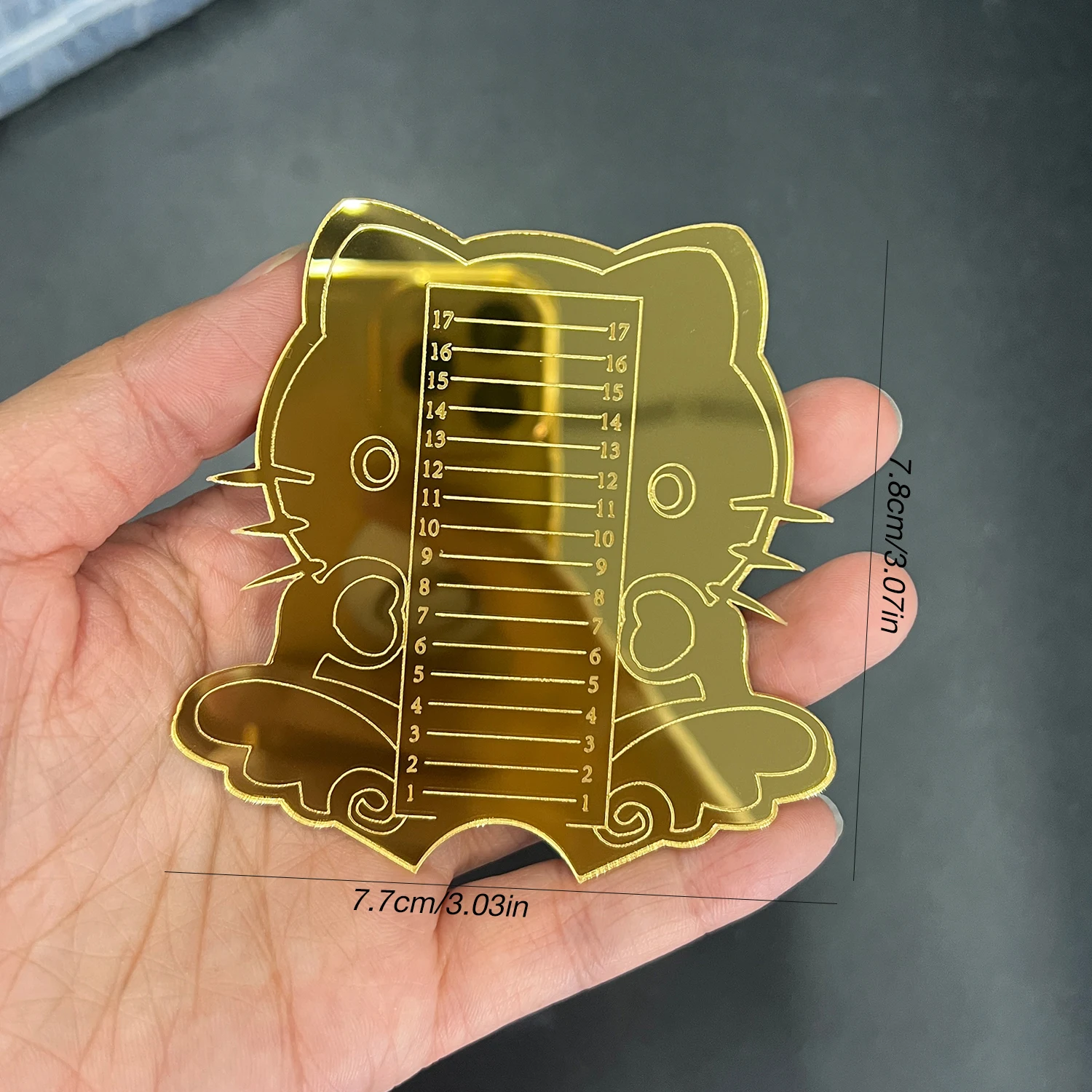 1pcs Gold Acrylic Mirror Nail Tips Ruler for Triming The Same Length Cute Cat Nail Length Measure Tool for Salon Home Nail Art