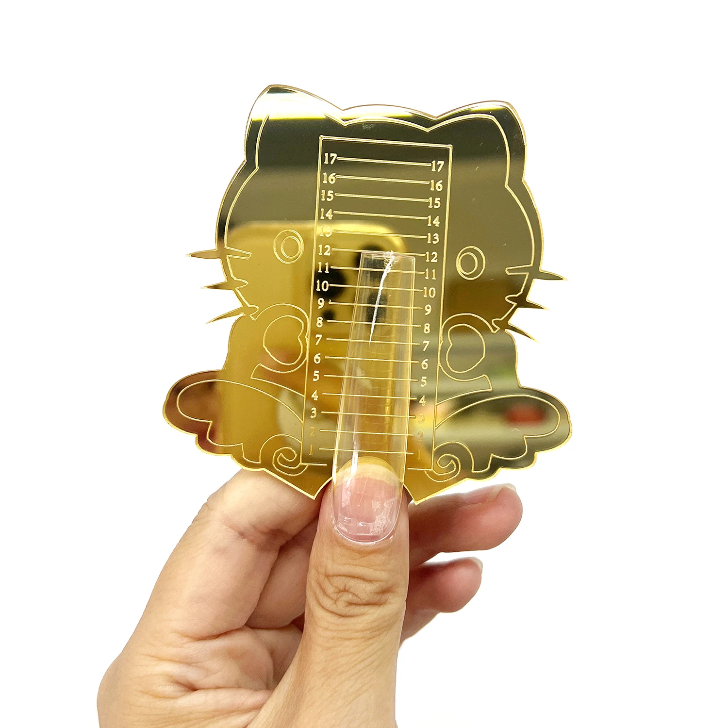 1pcs Gold Acrylic Mirror Nail Tips Ruler for Triming The Same Length Cute Cat Nail Length Measure Tool for Salon Home Nail Art