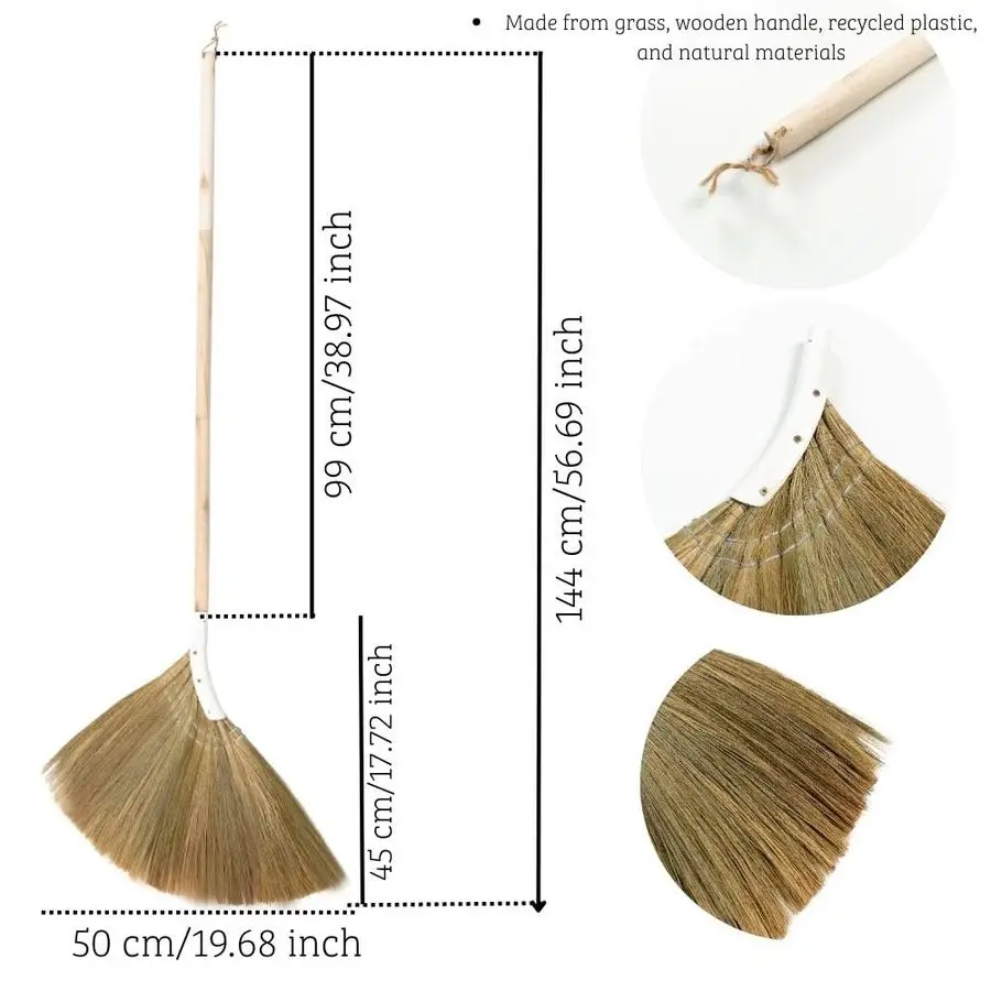 Broom Indoor Grass Broom Long Handle Broomstick for House, Garage, Office, Lobby Room, Kitchen