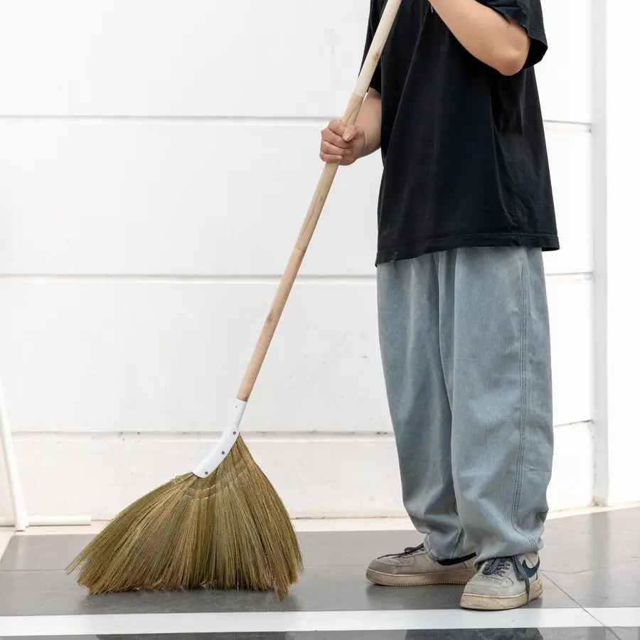 Broom Indoor Grass Broom Long Handle Broomstick for House, Garage, Office, Lobby Room, Kitchen