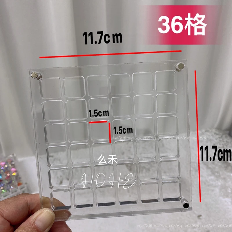 Square/Heart Hole Acrylic Nail Art Crystal Diamond Stone Jewelry Storage Box 36/64/100 Grids Nail Rhinestone Display Organizer