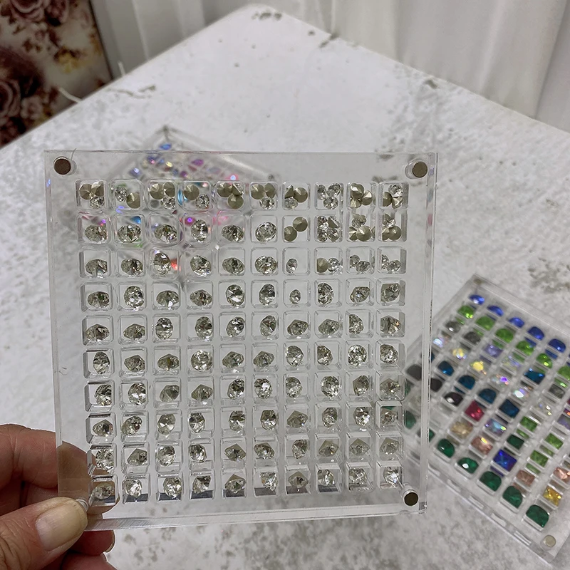 Square/Heart Hole Acrylic Nail Art Crystal Diamond Stone Jewelry Storage Box 36/64/100 Grids Nail Rhinestone Display Organizer