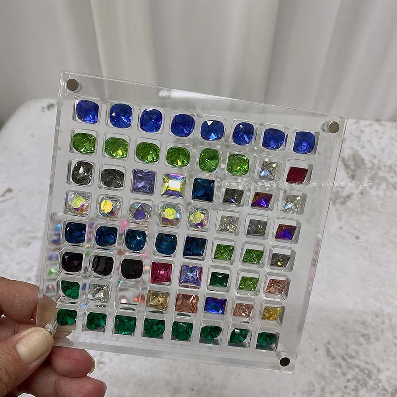 Square/Heart Hole Acrylic Nail Art Crystal Diamond Stone Jewelry Storage Box 36/64/100 Grids Nail Rhinestone Display Organizer