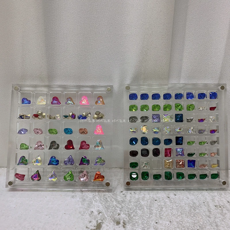 Square/Heart Hole Acrylic Nail Art Crystal Diamond Stone Jewelry Storage Box 36/64/100 Grids Nail Rhinestone Display Organizer
