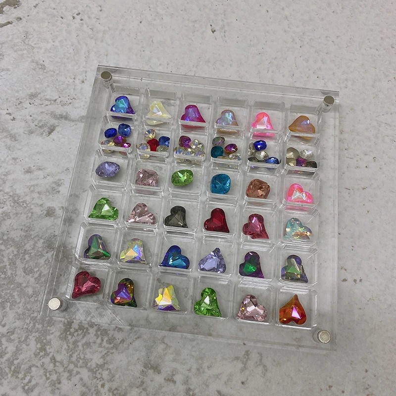 Square/Heart Hole Acrylic Nail Art Crystal Diamond Stone Jewelry Storage Box 36/64/100 Grids Nail Rhinestone Display Organizer