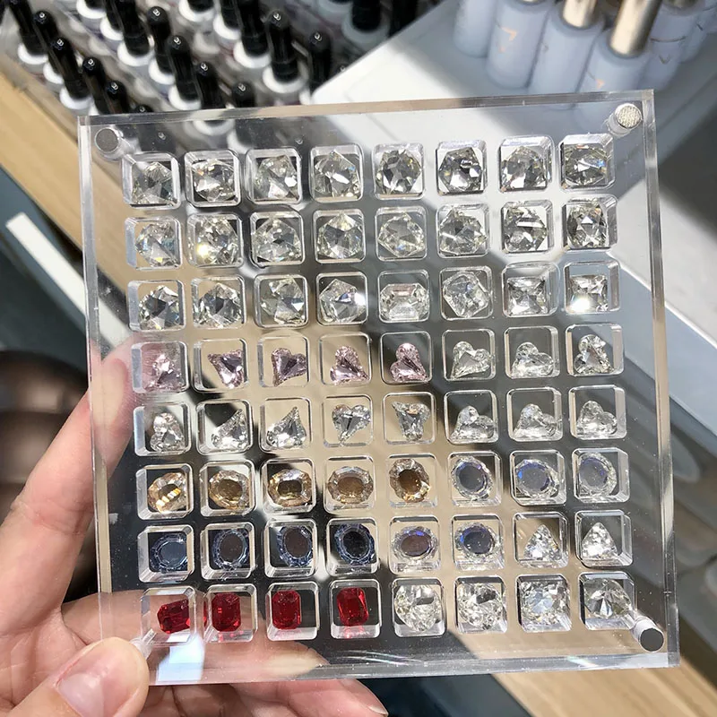 Square/Heart Hole Acrylic Nail Art Crystal Diamond Stone Jewelry Storage Box 36/64/100 Grids Nail Rhinestone Display Organizer