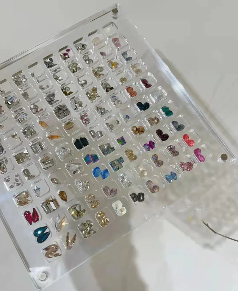 Square/Heart Hole Acrylic Nail Art Crystal Diamond Stone Jewelry Storage Box 36/64/100 Grids Nail Rhinestone Display Organizer