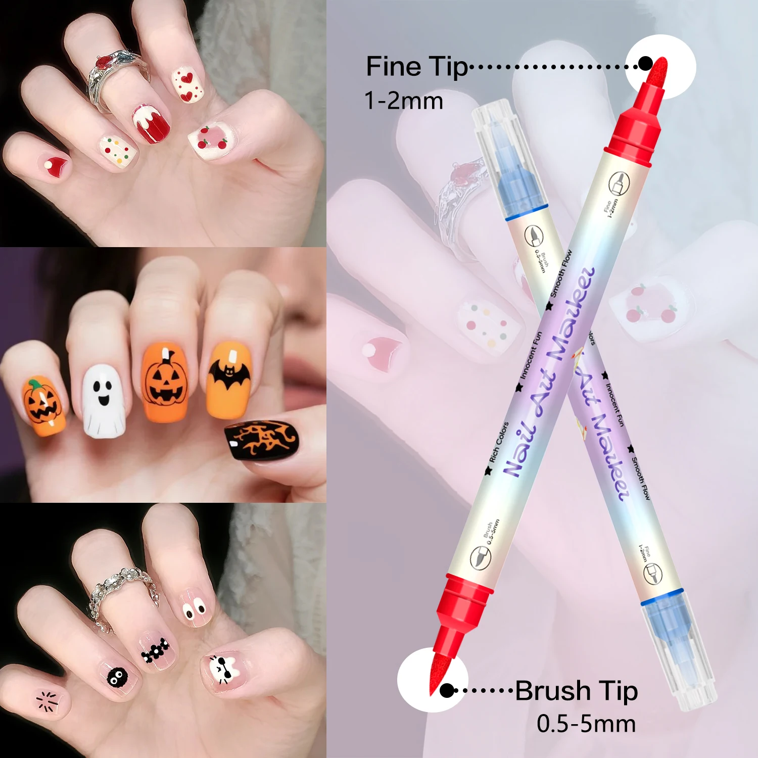 12/24 Colors 3D Nail Art Pens Set, Double-headed Nail Point Graffiti Dotting Pen Quick Dry Long-last Acrylic Paint Markers