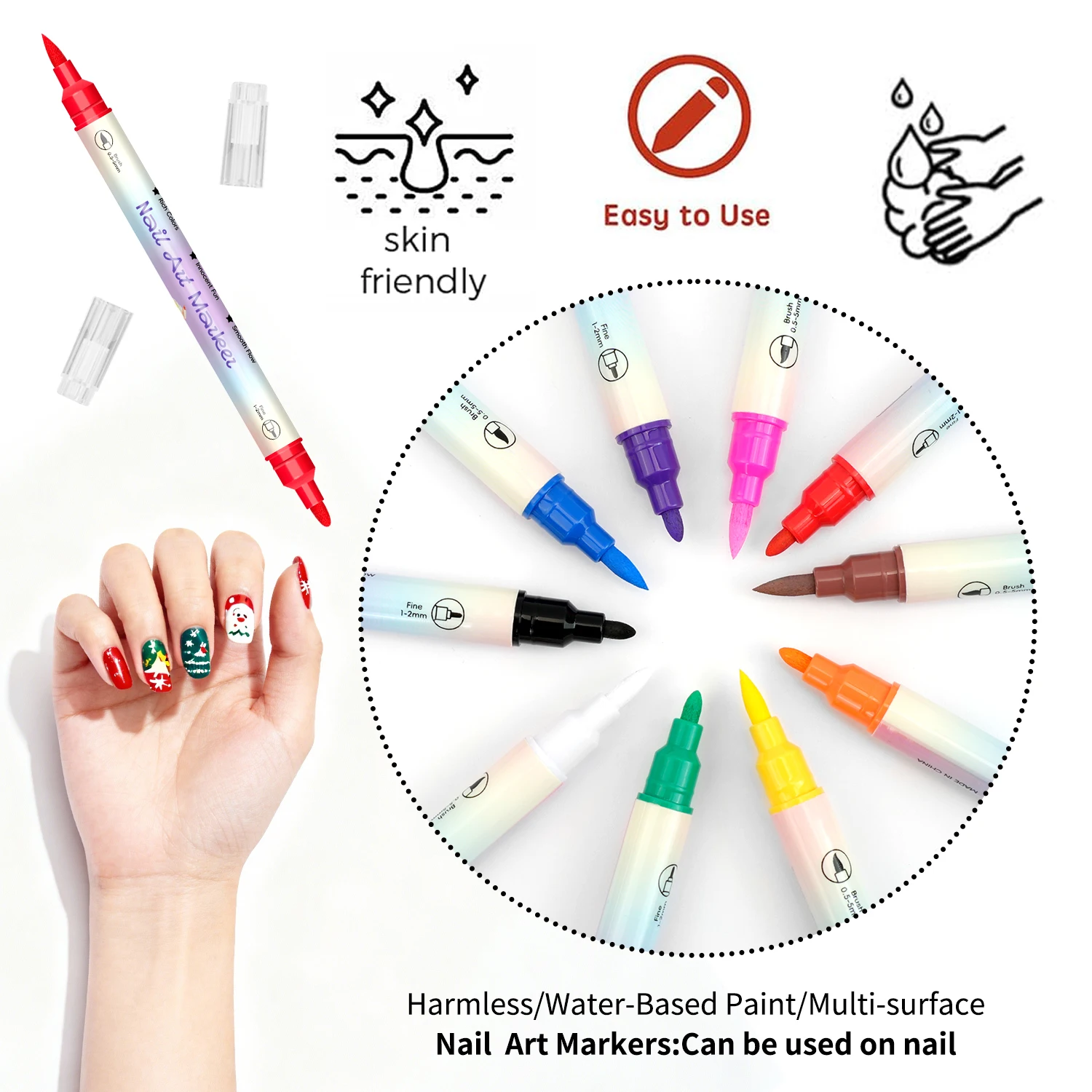 12/24 Colors 3D Nail Art Pens Set, Double-headed Nail Point Graffiti Dotting Pen Quick Dry Long-last Acrylic Paint Markers