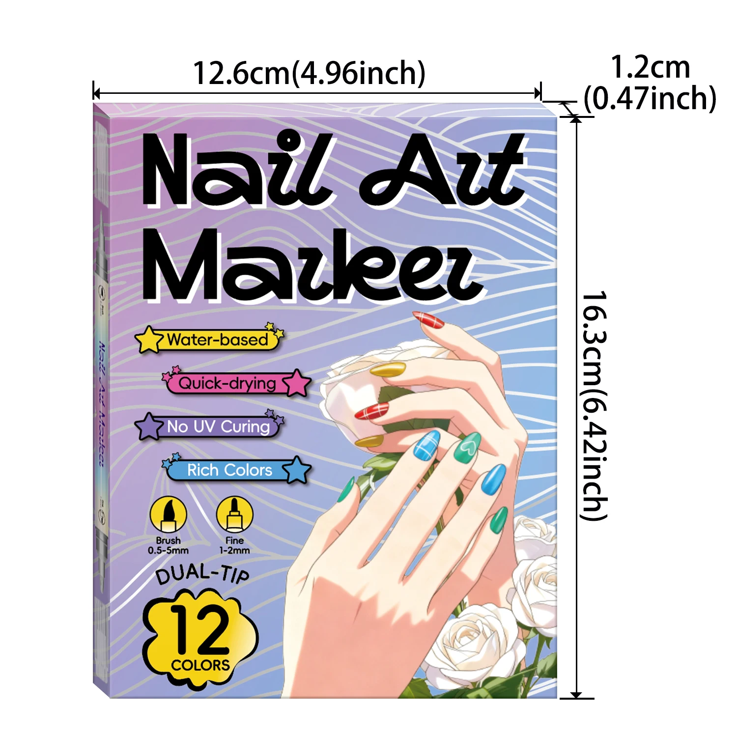 12/24 Colors 3D Nail Art Pens Set, Double-headed Nail Point Graffiti Dotting Pen Quick Dry Long-last Acrylic Paint Markers