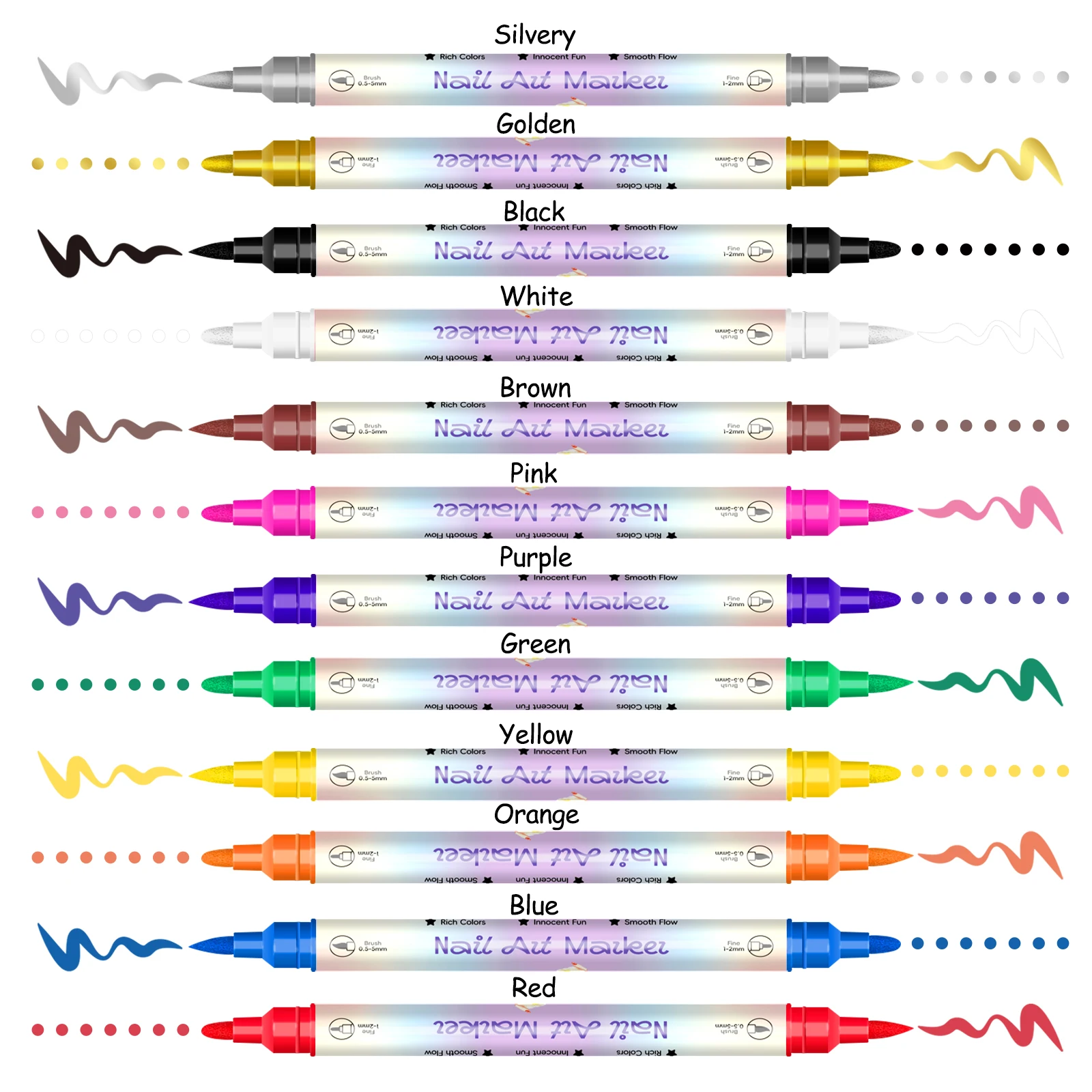 12/24 Colors 3D Nail Art Pens Set, Double-headed Nail Point Graffiti Dotting Pen Quick Dry Long-last Acrylic Paint Markers