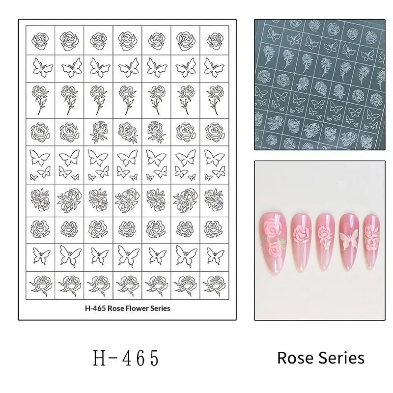 Flower Tulip Butterfly Pattern Hollow Out Nail Art Stickers Colorful Nail Charm Template Stamp Manicure Decals Decoration