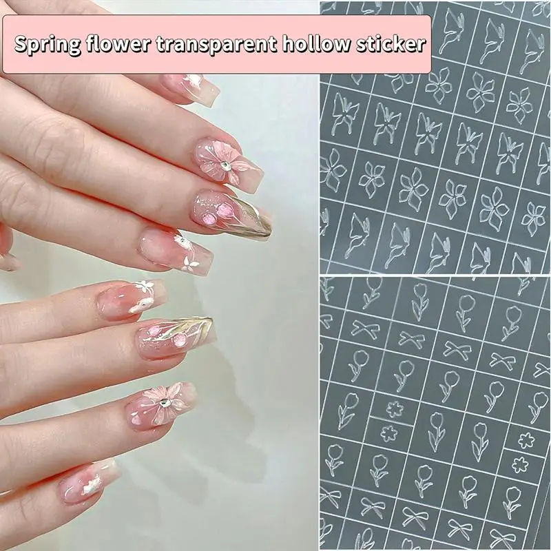 Flower Tulip Butterfly Pattern Hollow Out Nail Art Stickers Colorful Nail Charm Template Stamp Manicure Decals Decoration
