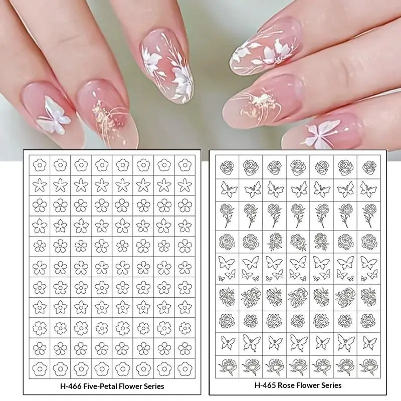 Flower Tulip Butterfly Pattern Hollow Out Nail Art Stickers Colorful Nail Charm Template Stamp Manicure Decals Decoration