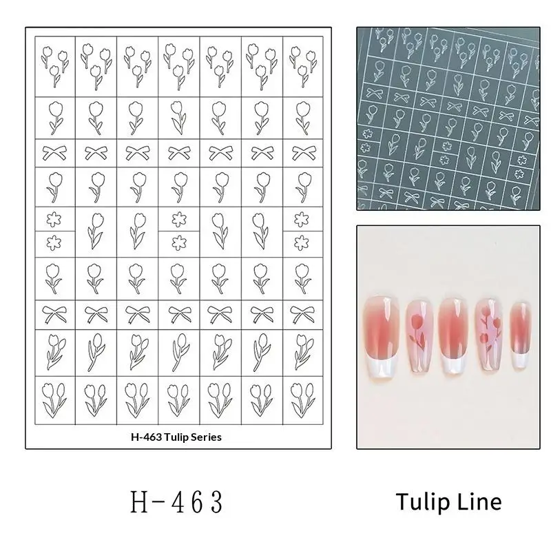 Flower Tulip Butterfly Pattern Hollow Out Nail Art Stickers Colorful Nail Charm Template Stamp Manicure Decals Decoration