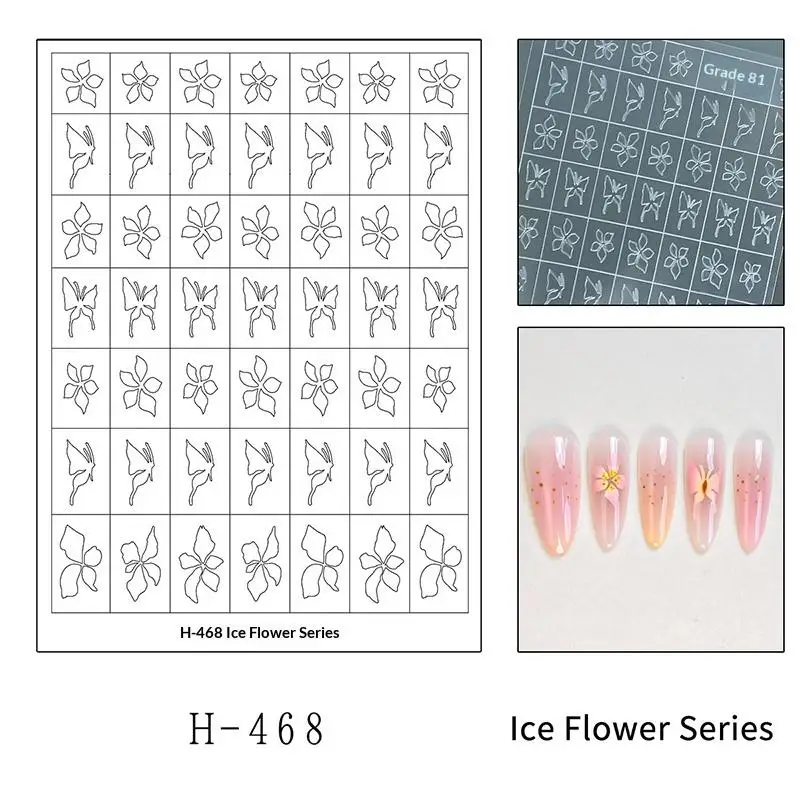 Flower Tulip Butterfly Pattern Hollow Out Nail Art Stickers Colorful Nail Charm Template Stamp Manicure Decals Decoration