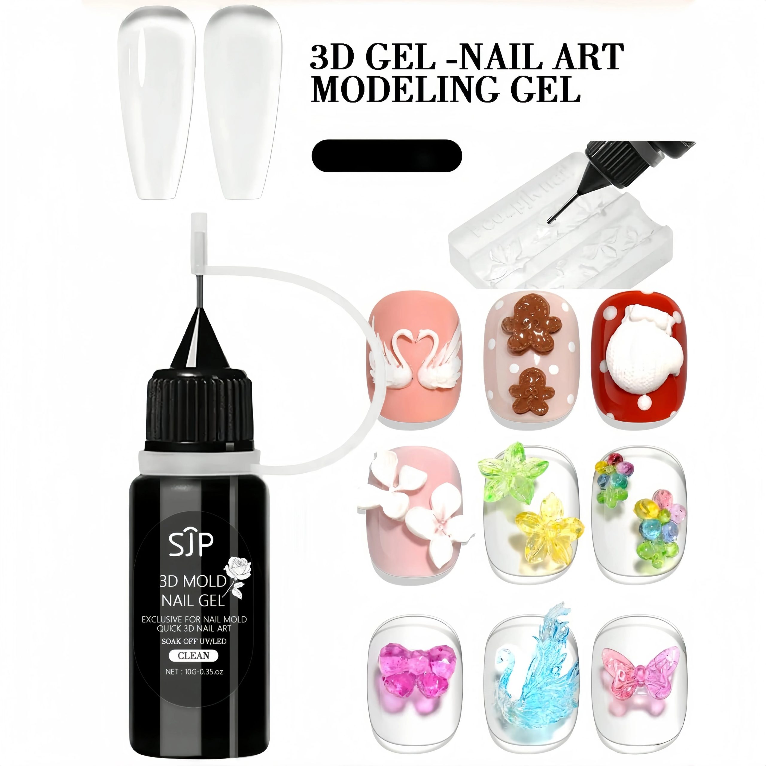 10g 3D Nail Art Gel, UV Curing Floral Design, Creative Flower Butterfly Cartoon Patterns, Manicure Gel Mold, Nail Decoration