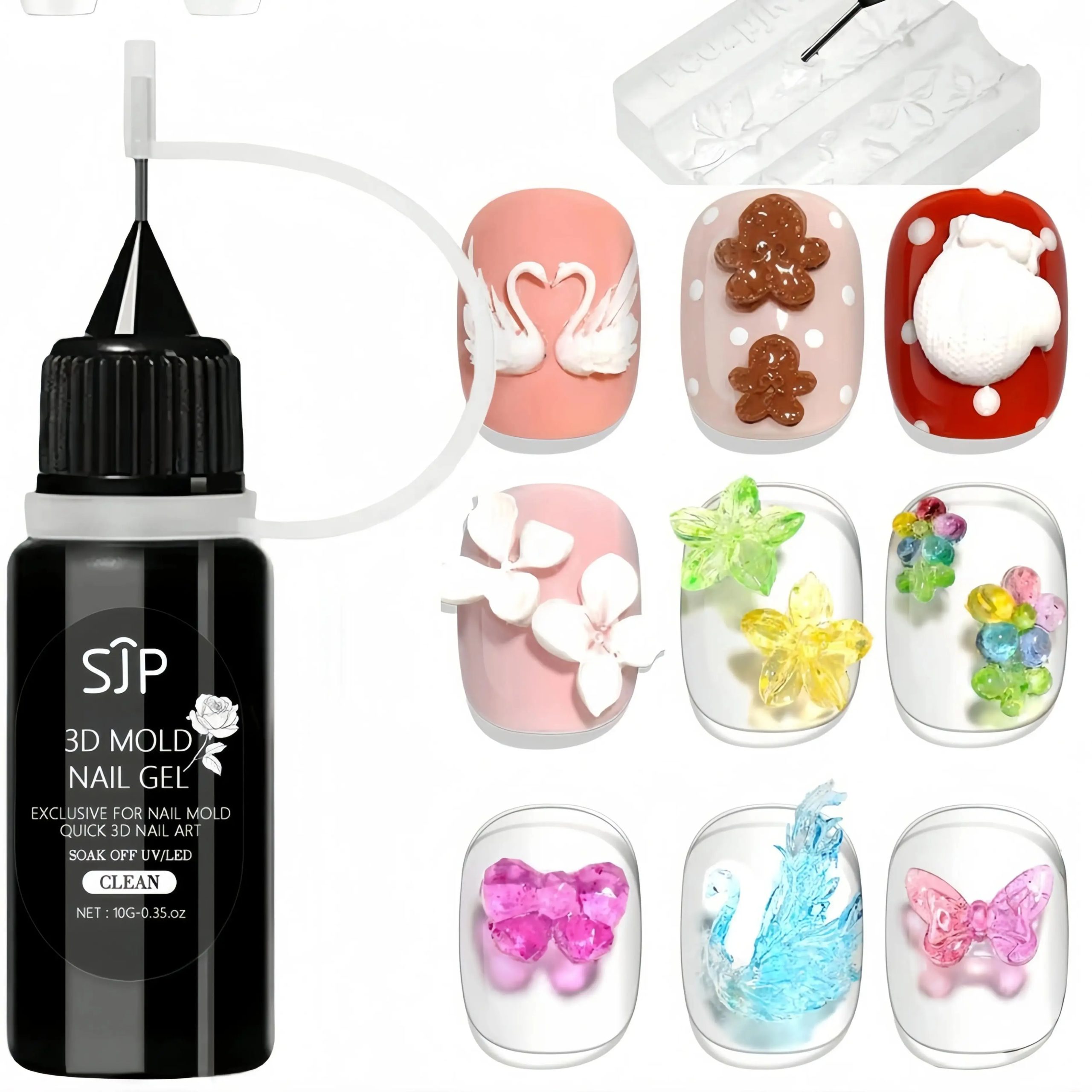 10g 3D Nail Art Gel, UV Curing Floral Design, Creative Flower Butterfly Cartoon Patterns, Manicure Gel Mold, Nail Decoration