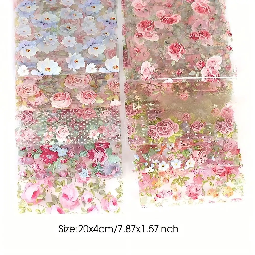 10PCS Mixed Nail Art Foils Transfer Sticker Set Rose Flower Designs Floral Starry Sky Nail Wraps Wedding Summer Manicure Decor