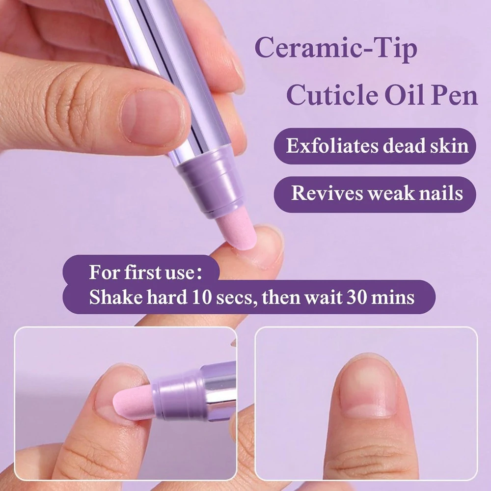 3Pcs 3-in-1 Cuticle Oil Pen with Ceramic Tip Nail Care Pen for Hangnails & Dry Damaged Nails Dead Skin Cuticle Remover Pen