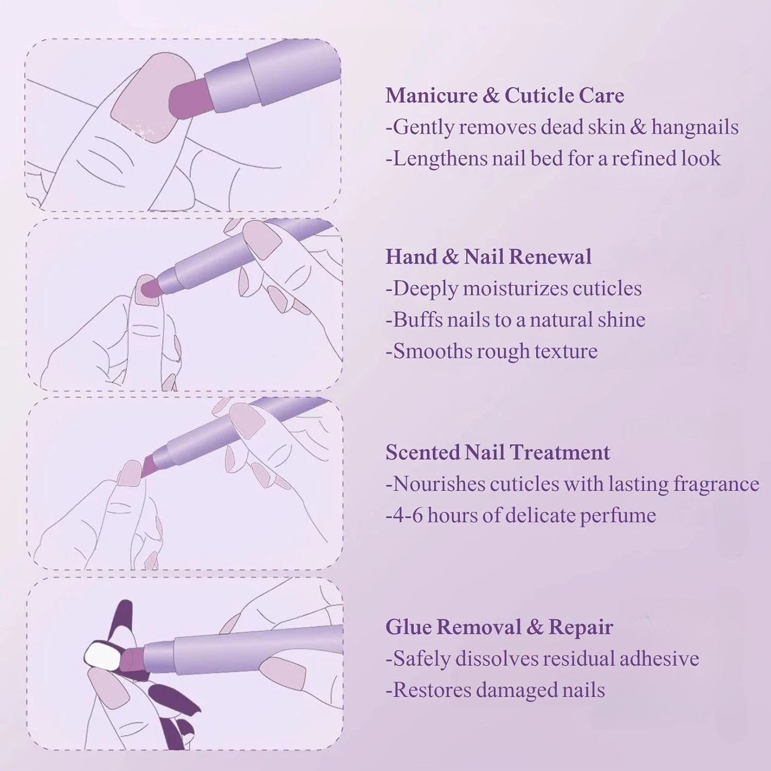 3Pcs 3-in-1 Cuticle Oil Pen with Ceramic Tip Nail Care Pen for Hangnails & Dry Damaged Nails Dead Skin Cuticle Remover Pen