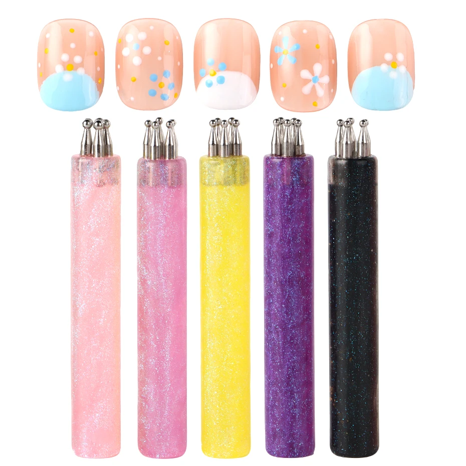 5 Point Nail Art Dotting Pen Ball Dotting Tools 5 Different Size Tips for Dots Flowers Mandalas Manicure Painting Pen Nail Tools