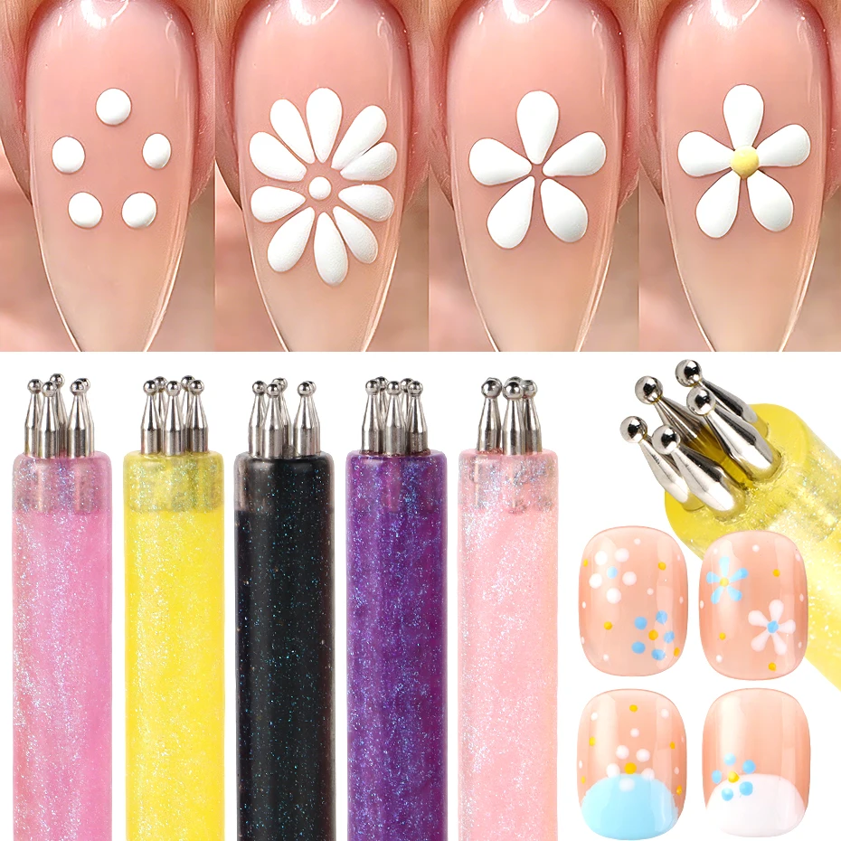 5 Point Nail Art Dotting Pen Ball Dotting Tools 5 Different Size Tips for Dots Flowers Mandalas Manicure Painting Pen Nail Tools