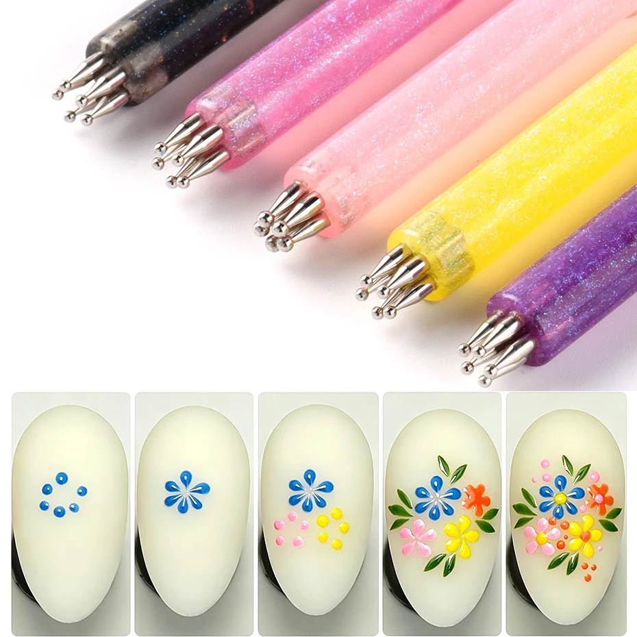 5 Point Nail Art Dotting Pen Ball Dotting Tools 5 Different Size Tips for Dots Flowers Mandalas Manicure Painting Pen Nail Tools