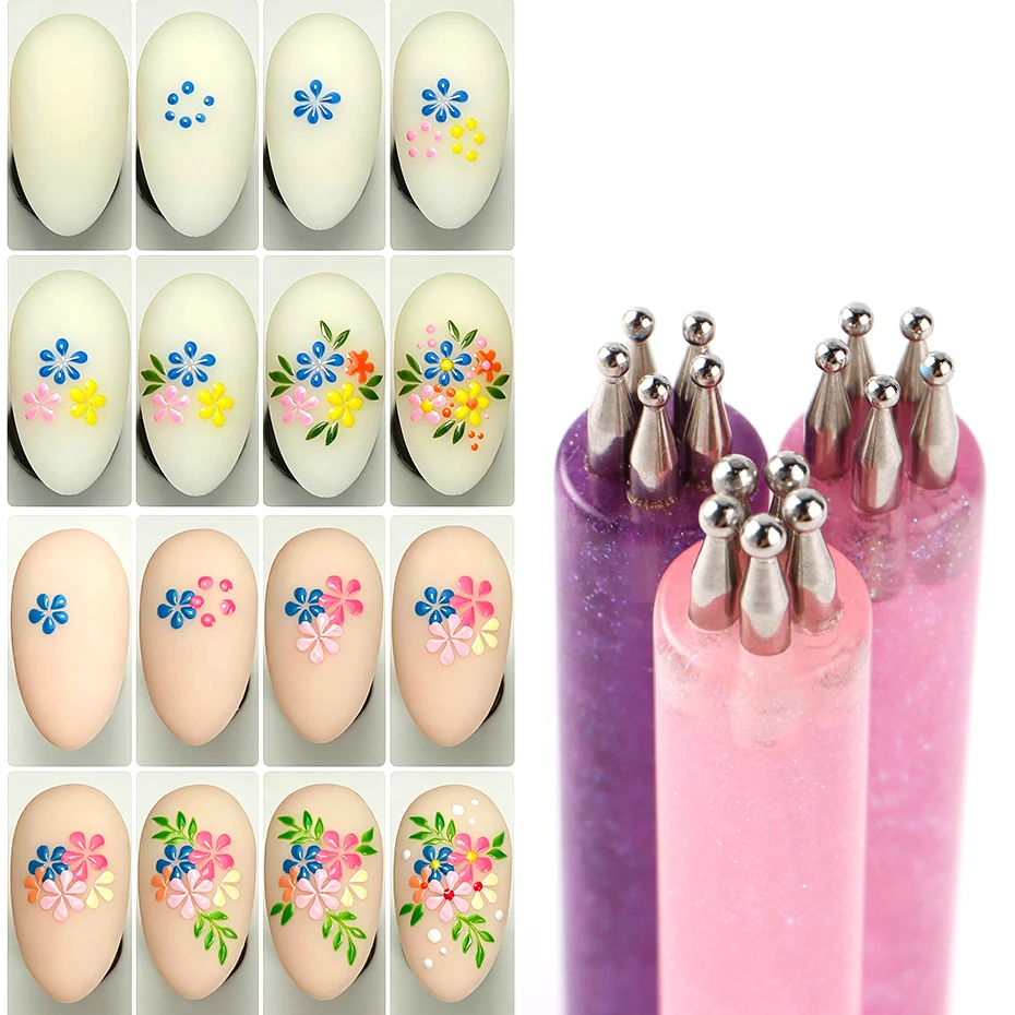 5 Point Nail Art Dotting Pen Ball Dotting Tools 5 Different Size Tips for Dots Flowers Mandalas Manicure Painting Pen Nail Tools